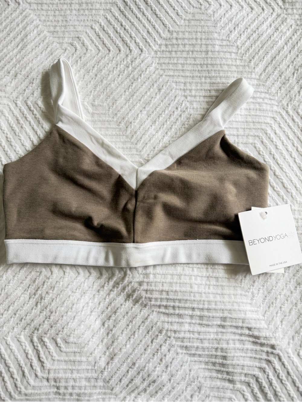 Beyond Yoga - Outlines Birch Heather and White V-Neck Bralette